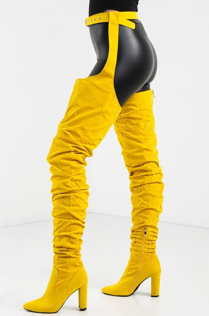 Ohichiic Yellow Suede Belted Thigh High Boots – ohichiic