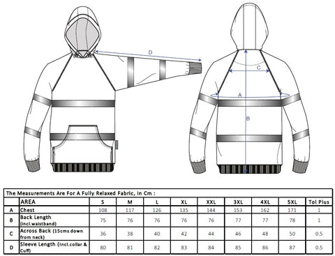 CC Safety Portwest B316 - Hi-Vis Contrast Hoodie Size Chart