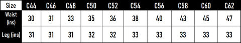 CC Safety Jobman Service Work Trousers Size Chart