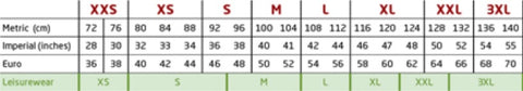 CC Safety Portwest Tops T-Shirts Size Chart