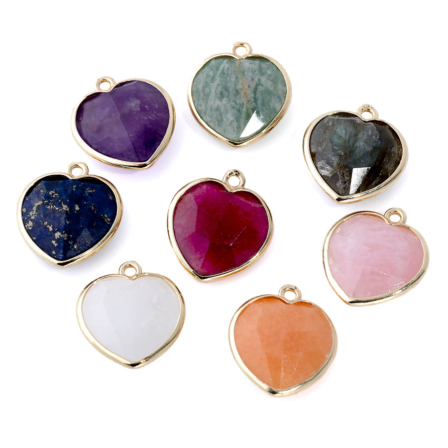 17x19mm Gold Plated Faceted Gemstone Heart Charm/Pendant - Magenta (Dyed) New Jade