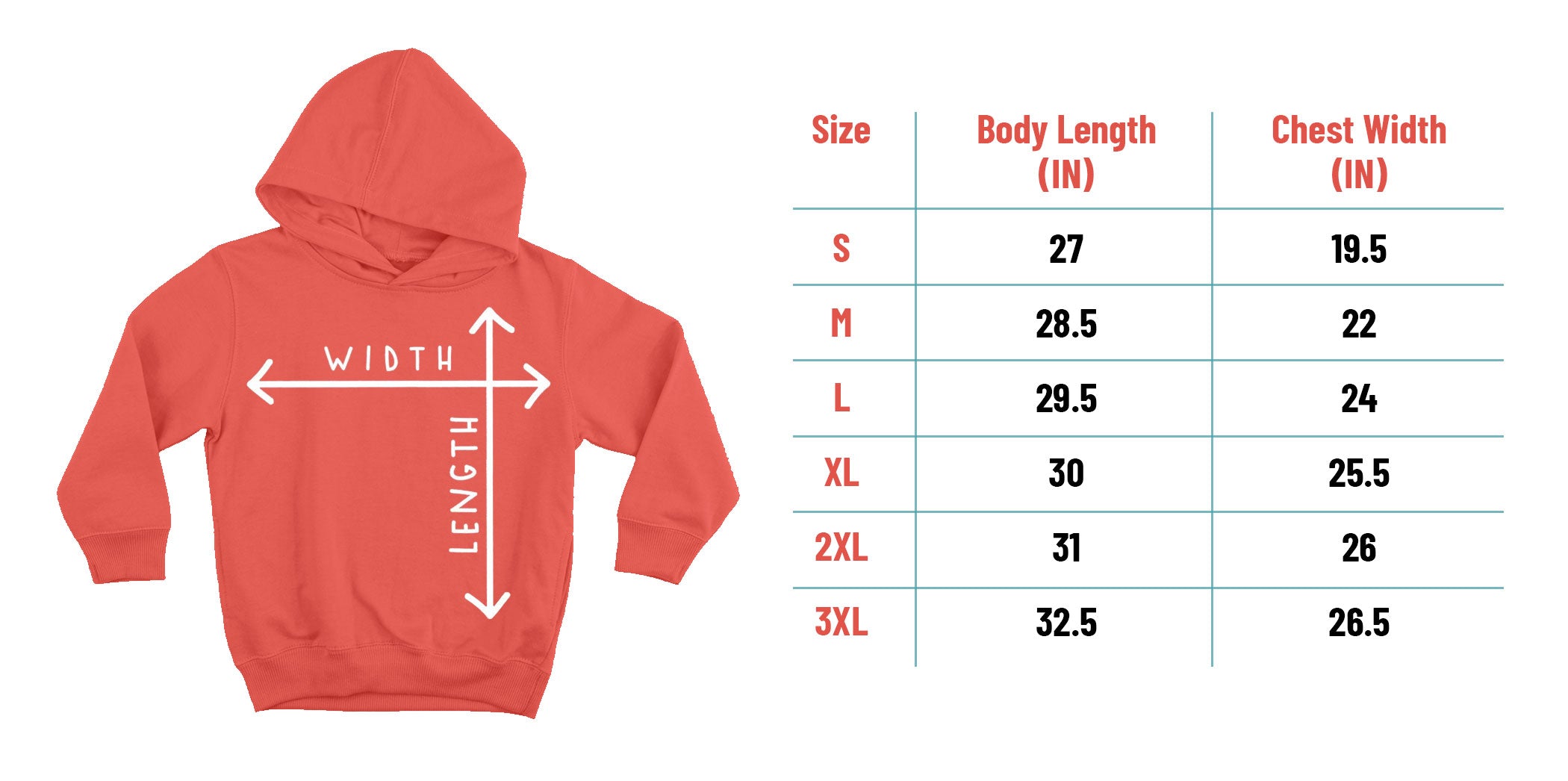 Hoodie Size Chart