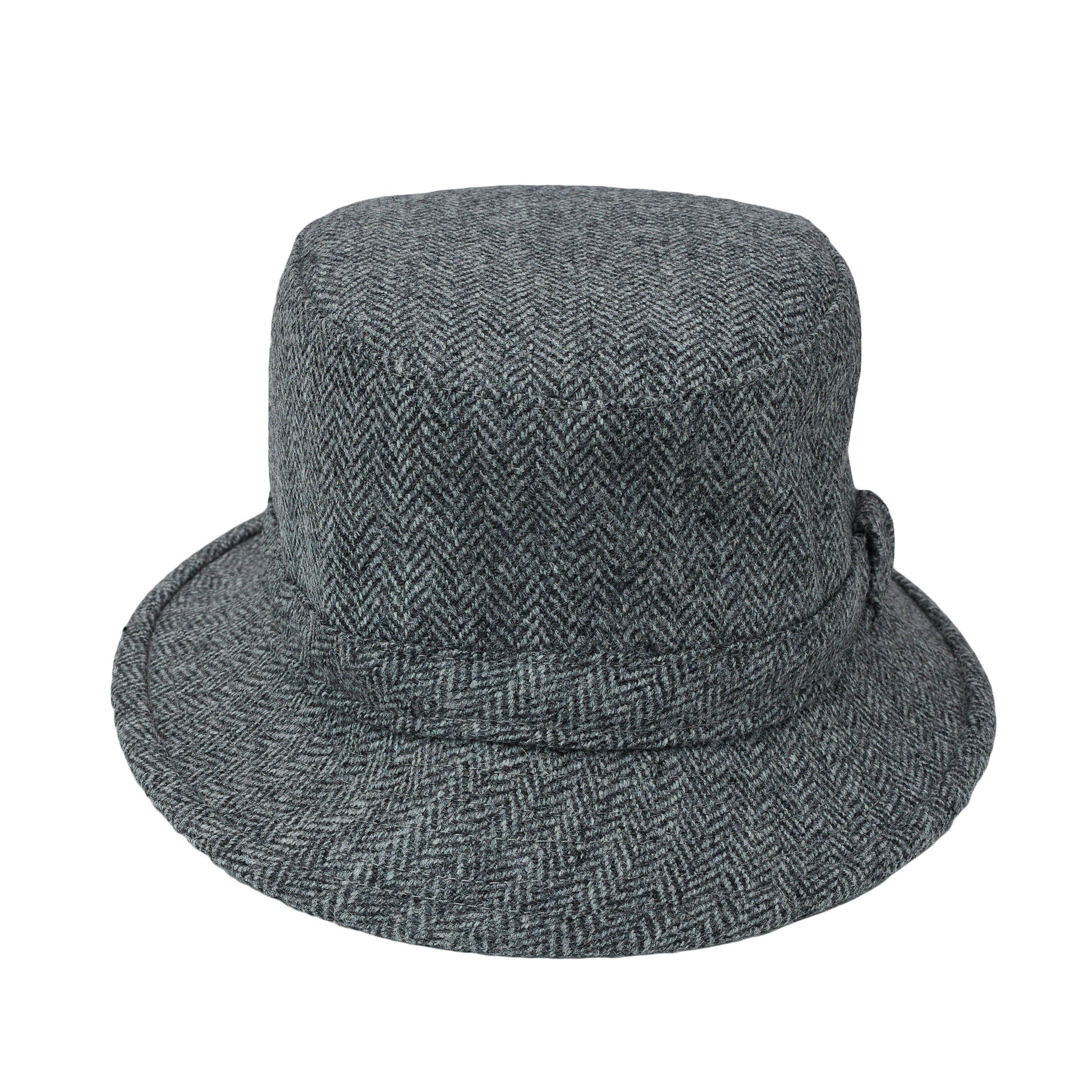 English Walking Hat in Gray Wool Tweed 6 Panel Short Brim Bucket