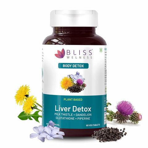 Bliss Welness Liver Detox Cleanse Purifier Milk Thistle Silymarin Dandelion Glutathione Fatty Liver Protection Liver Care Alcohol Detox