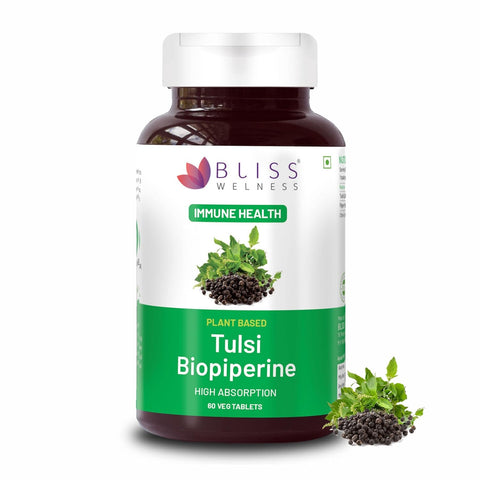 Bliss Welness Immunity Booster Respiratory Wellness, Pure Tulasi (Tulsi/Holy Basil) Extract 600mg with Piperine 10mg, Cough & Cold Care Supplement