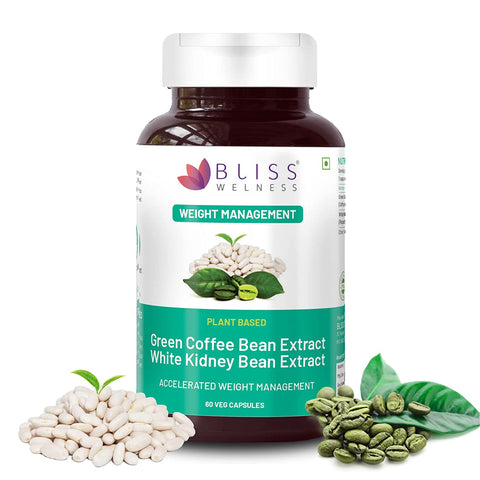 Bliss Welness Slim Bliss Plus GCB + WKB Extract Weight Management Carb Control | Green Coffee Bean Extract 50% + White Kidney Bean Extract | Carbohydrate Blocker Supplement