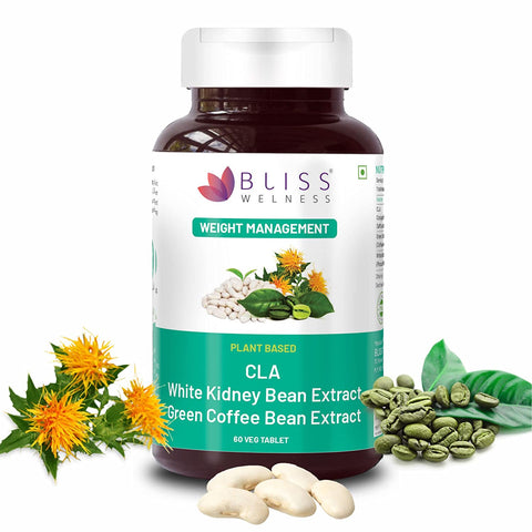 Bliss Welness Slim Bliss Absolute CLA + WKB + GCB Extract 360* Weight Management | 50% (Green Coffee Bean Extract) + White Kidney Bean Extract + CLA | Carb Control | Metabolism Lean Muscle Health Supplement