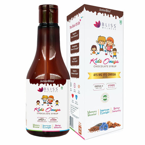 Bliss Welness Junior Bliss Kids Omega 3 6 9 with Omega 3 Vitamin A C D E Multivitamin Supplement- Chocolate Flavor Syrup