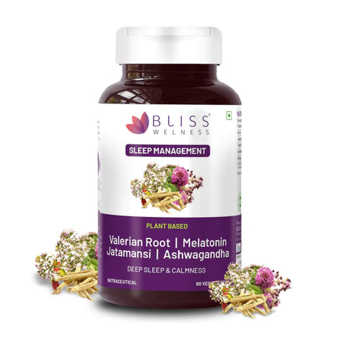 Bliss Welness Calm Bliss Sleep Management Combo Of Jatamansi, Ashwagandha, Valerian Root & Melatonin For Good Sleeping Cycle