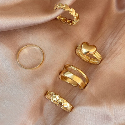 Hiphop Gold Chain Rings Set For Women Girls Punk Geometric Simple Finger Rings 2022 Trend Jewelry Party