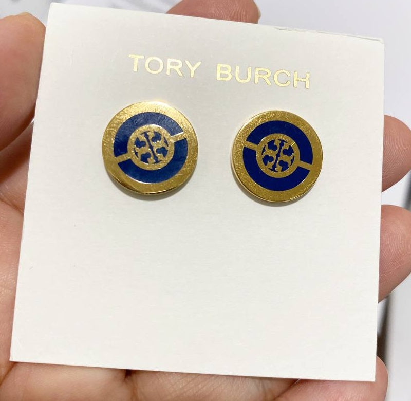 TORY BURCH MILLER STUD EARRINGS 88333 ENAMEL CIRCLE GOLDEN BLUE –  