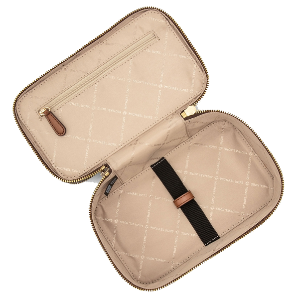 MICHAEL KORS COSMETIC BAG VANITY CASE JET SET TRAVEL LG DOUBLE ZIP BRO –  