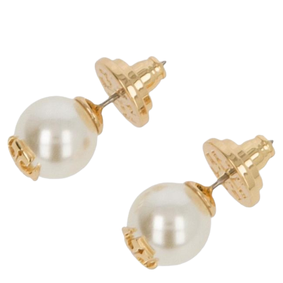 TORY BURCH CRYSTAL PEARL STUD EARRINGS TORY GOLD / IVORY 18151 –  