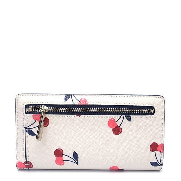 KATE SPADE STACI DANCING CHERRY LARGE SLIM BIFOLD WALLET CREAM MULTI K –  