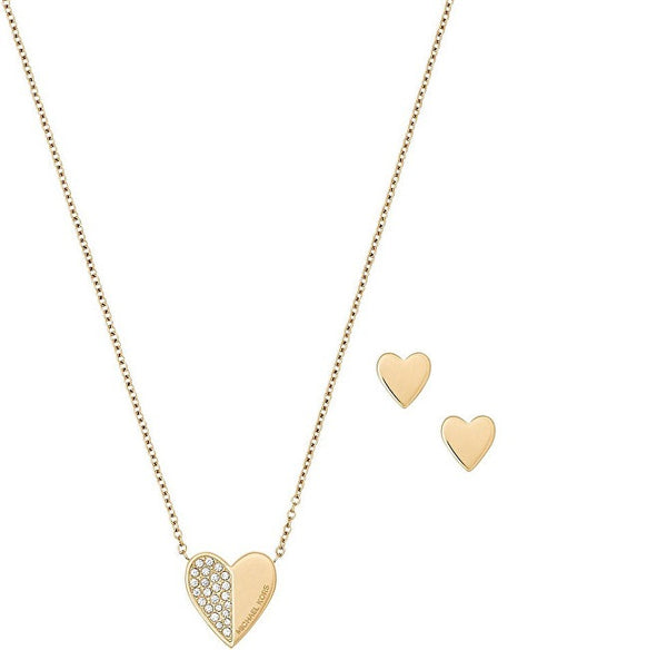 MICHAEL KORS MKJ5945710 GOLD TONE PAVÉ MK LOGO HEART NECKLACE & EARRIN –  