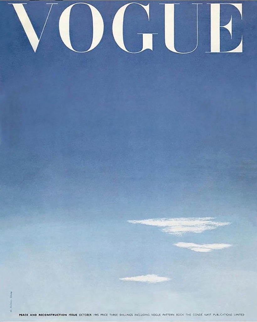 British Vogue’s poat-war 1945 Peace and Reconstruction issue featured a blue summer’s sky on its front cover
