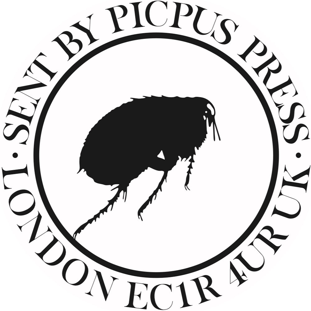 The Picpus logo, a silhouette of a mosquito in a blcak outline cirecle with the magazine name and address