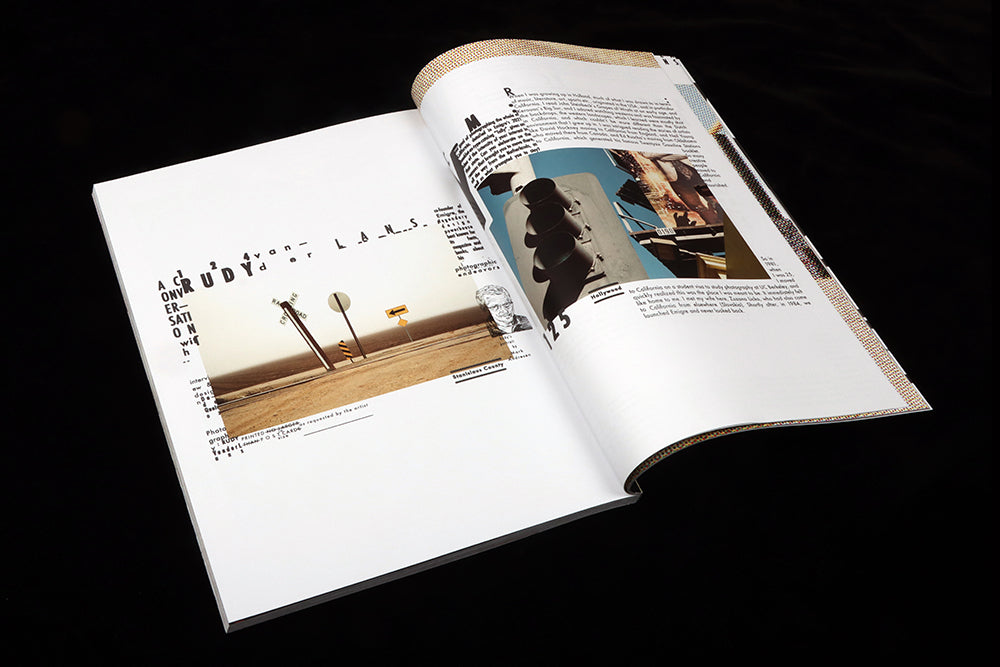A white magzine spread with a samll inset photo on each page and black text spread around