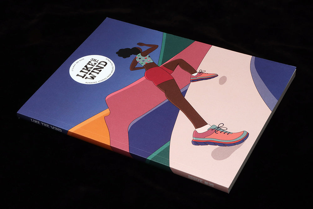 Front cover of Like the Wind issue 35, a stylised illustration of a runner