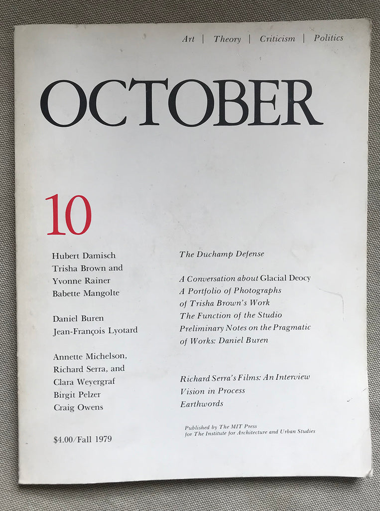 Front cover of October magazine, Fall 1979, typography on white field