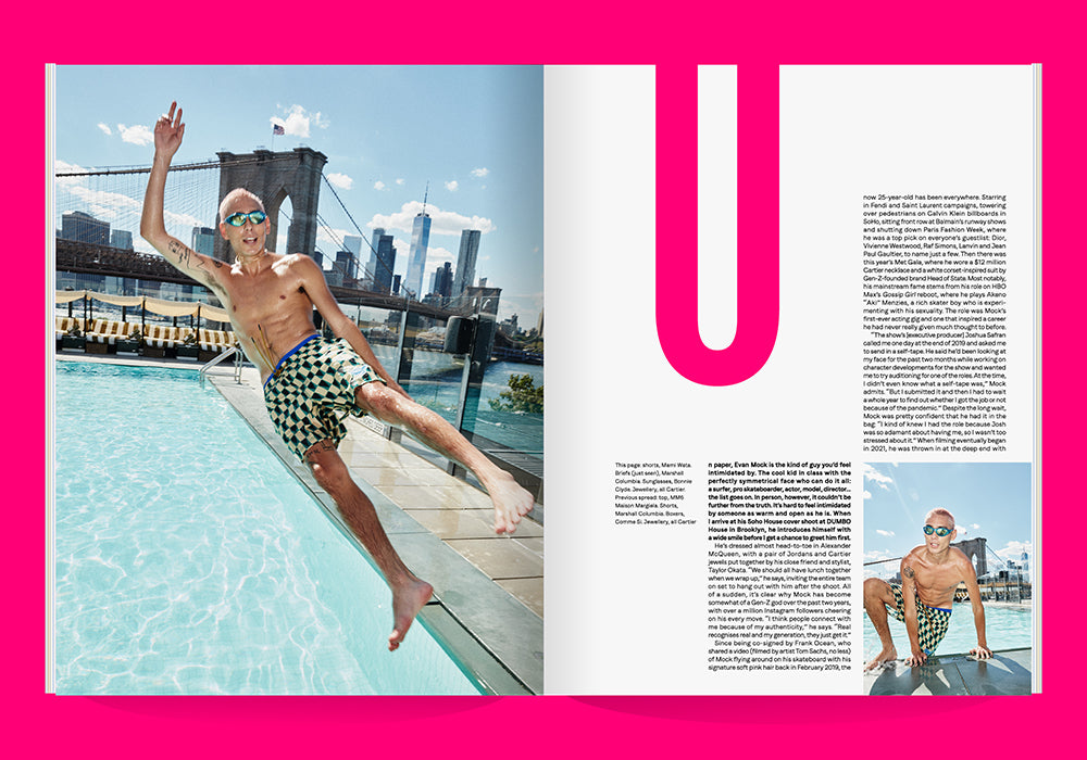 Brightly coloured spread from Soho House Magazine with portraits
