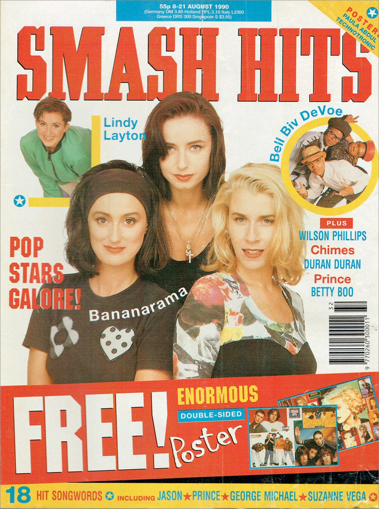 Cover of Smash Hits, August 1990, featuring band Bananarama