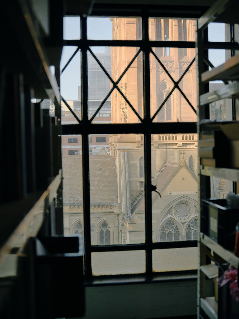 A view though a window of Melbourne Cathedral