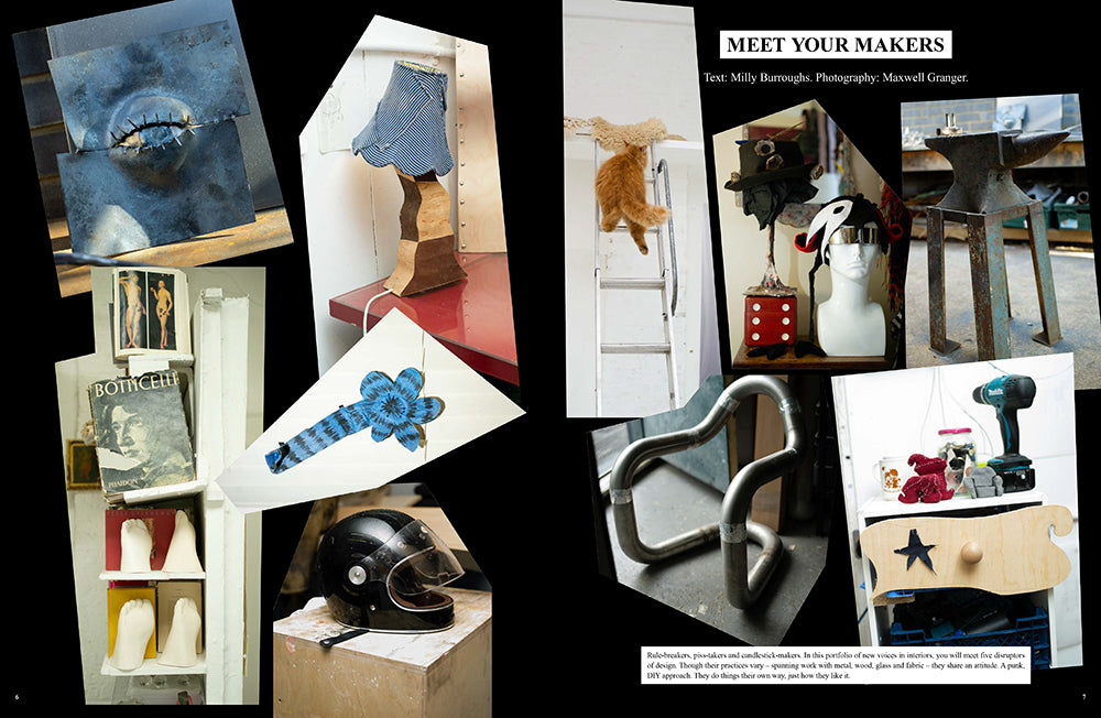 Spread from Ton magazine, a collage of images on black background