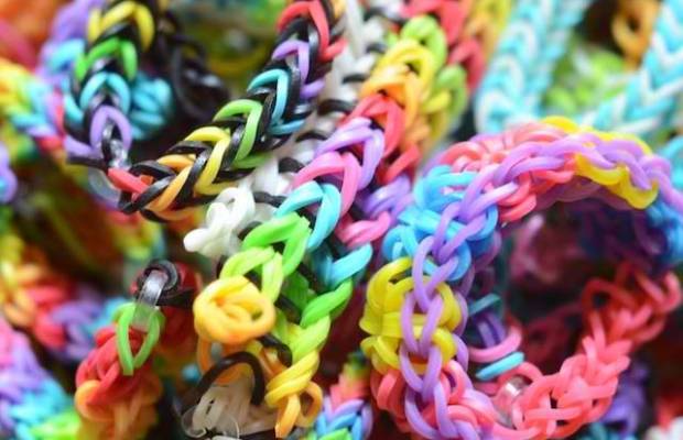 Pile of bracelets made with rainbow loom