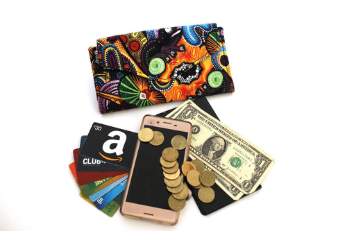 wallet for women fabric vegan slim wallet, credit card wallet for checkbook cover cash and phone, long wallet card holder zipper coin pocket