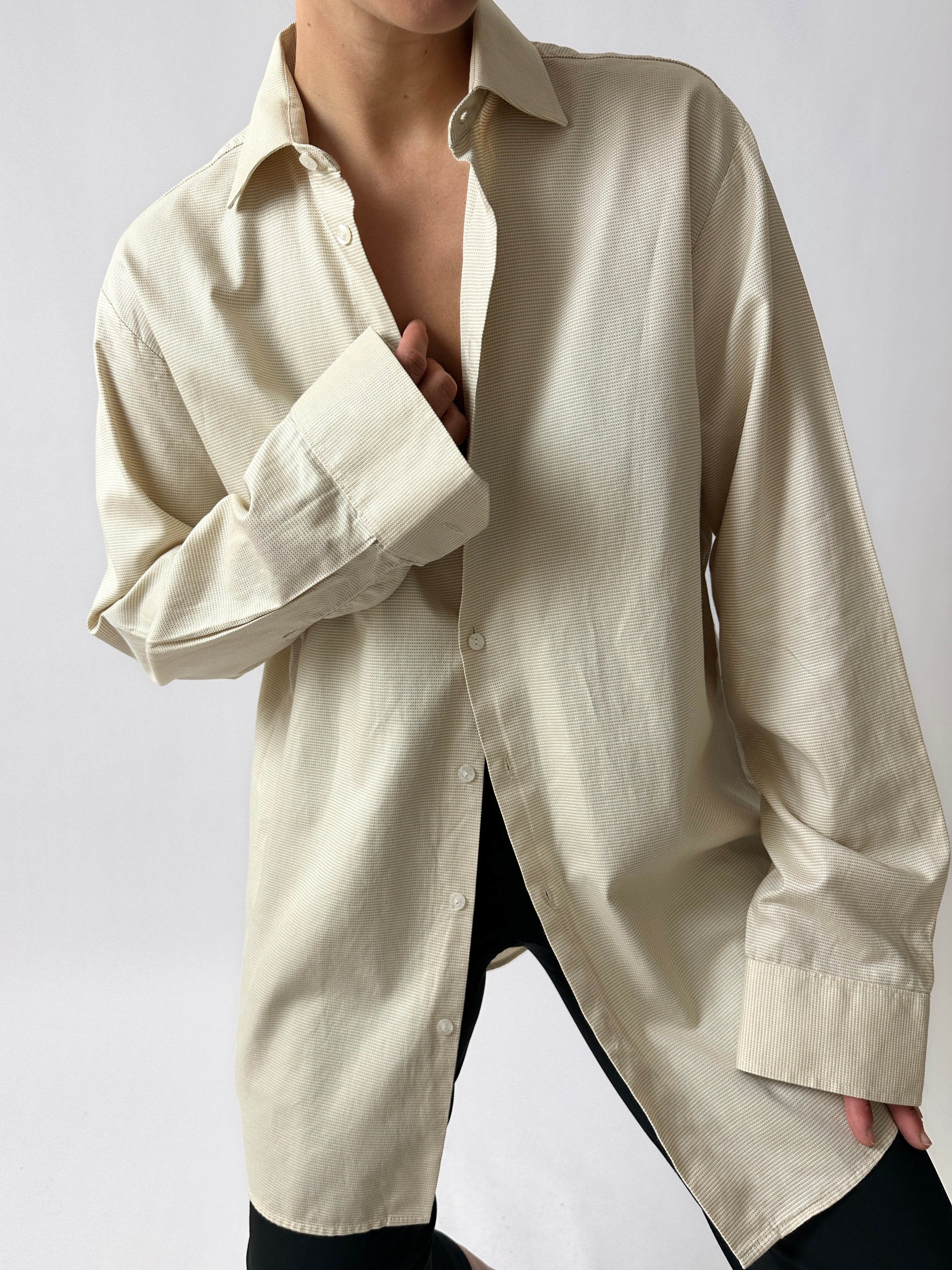 image of Oversized mini checkered shirt | Soft beige