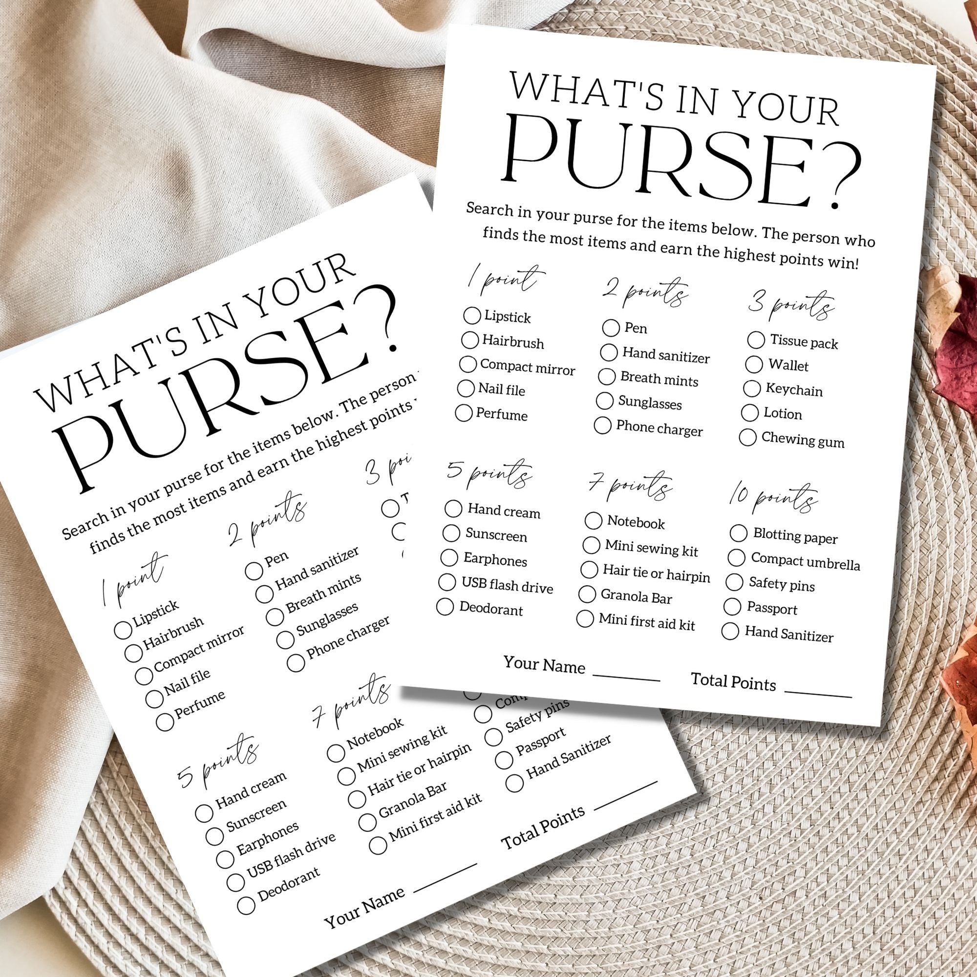 Free Printable What's In Your Purse Baby Shower Game