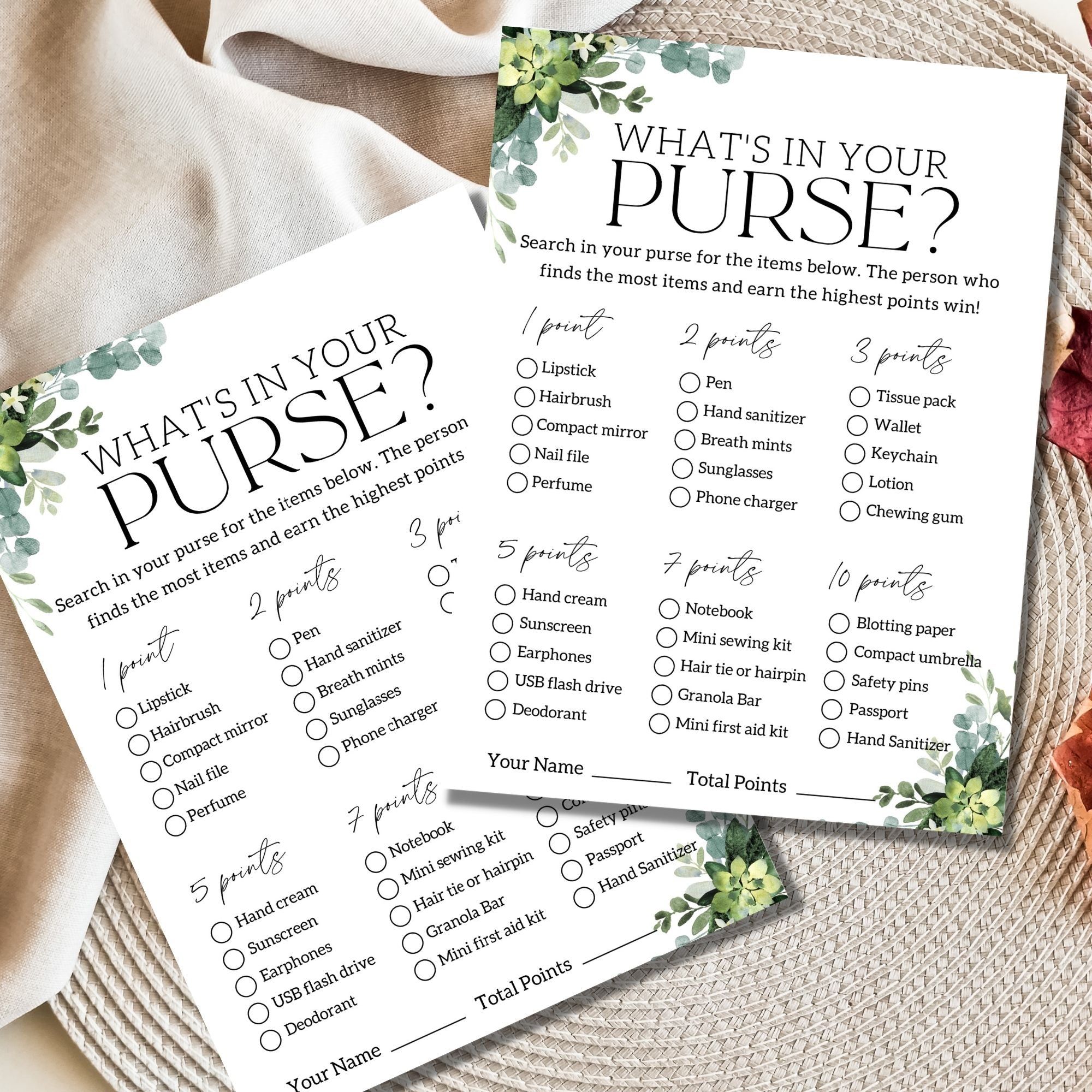 What's in your purse game, printable card - My Party Design