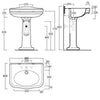 Turner Hastings Claremont 68 x 51 Basin And Pedestal Technical Drawing - Bathroom Warehouse