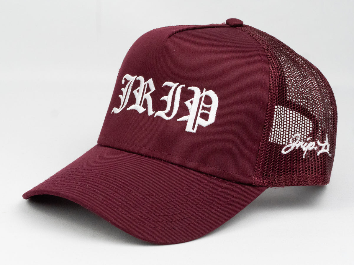 Jrip Script Structured Trucker Hat (MAROON) – JRIP LA