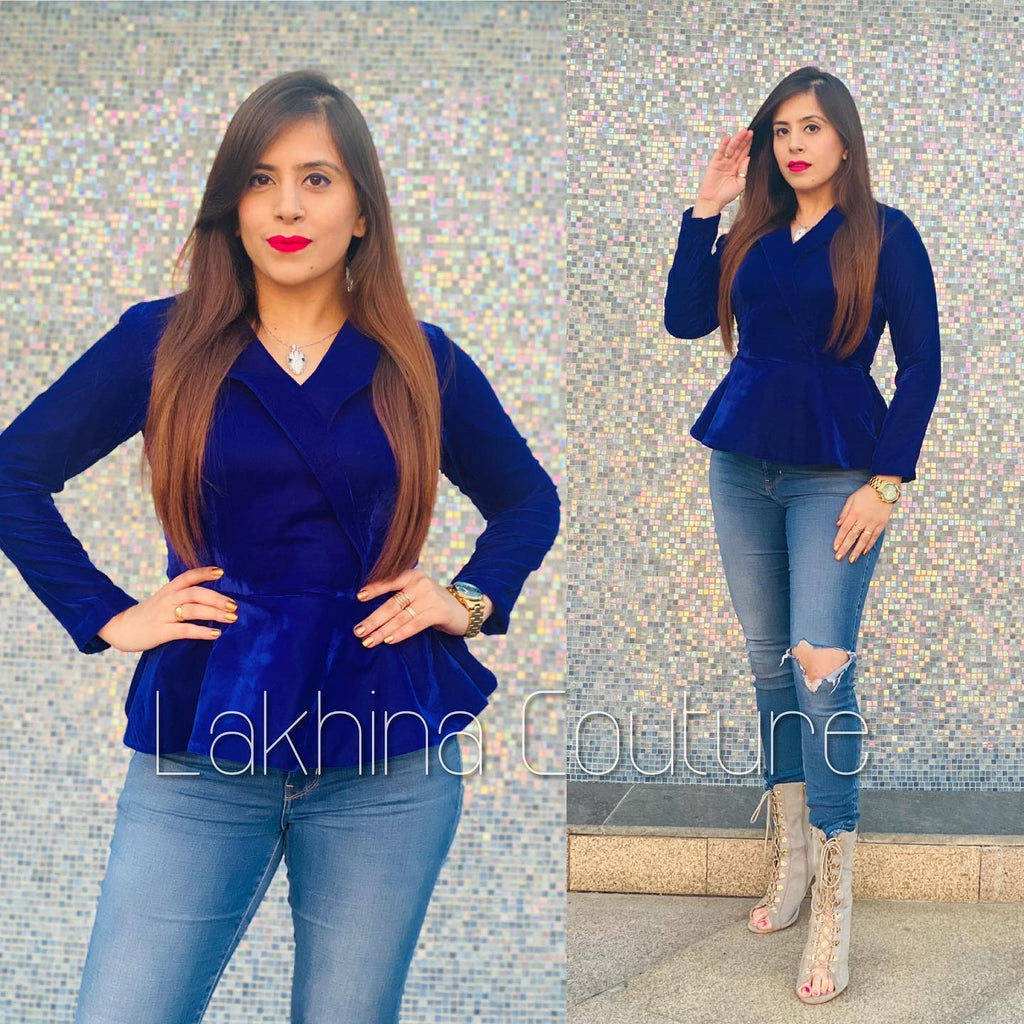 Royal Blue Velvet Top – Lakhina Couture