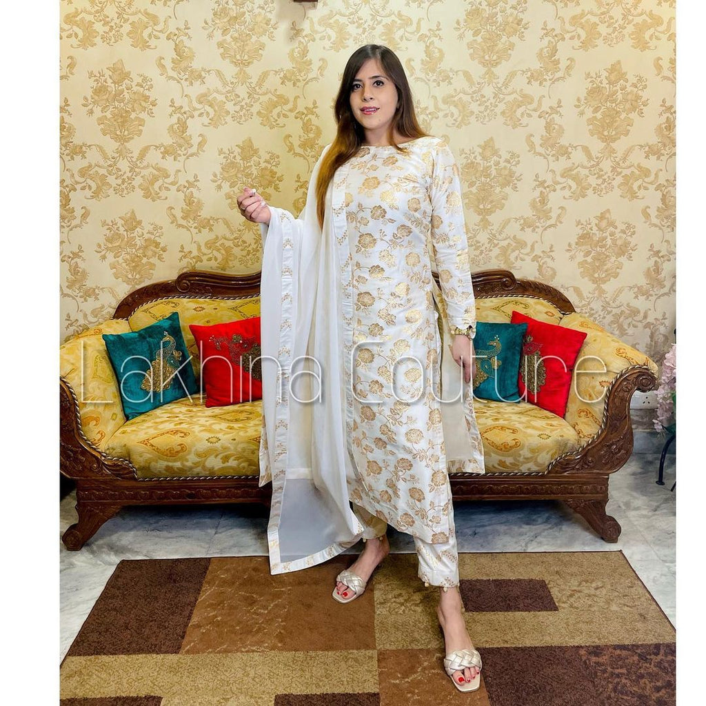 White Banarasi Suit