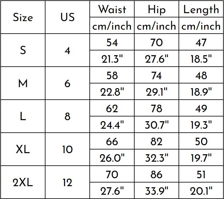 shorts size chart – OGLmove