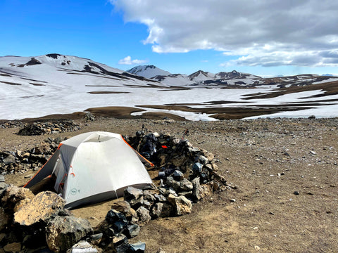 Tent in a ring of rocks