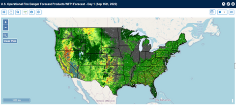 Forest fire heat map of active wildfires in US