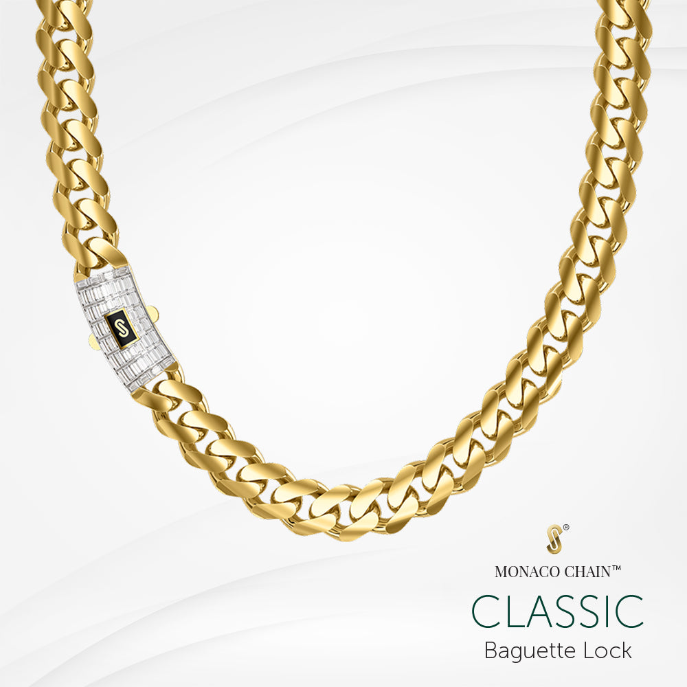 Women's Bracelet - Monaco Chain Cavo Pavé Lock 10K & 14K Yellow Gold Oro Monaco