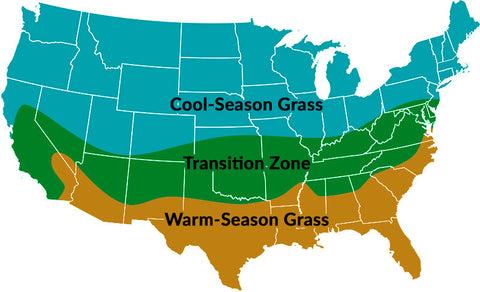 Map of United States showing grass season zones