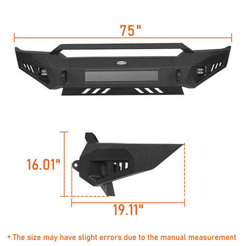 Tacoma Aftermarket Front Bumper w/ Skid Plate For 2005-2011 Toyota Tacoma - Hooke Road B4025S Dimension