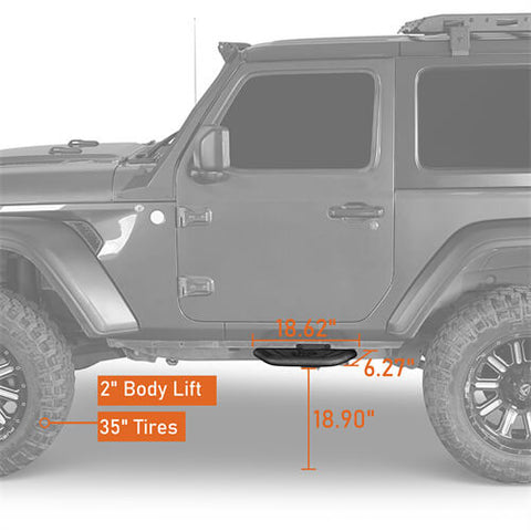 Hooke Road Jeep Wrangler JL 2 Door Side Hoop Steps Dimension 1