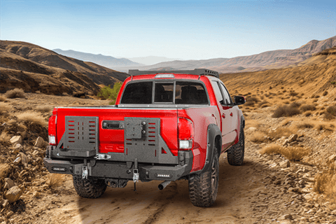 2016-2023 Toyota Tacoma Rear Bumper w/Swing Arms & Tire Carrier & Jerry Can Holder 4x4 Truck Parts - Hooke Road b4215s details 2