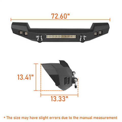 HookeRoad Jeep JK front Bumper for 2007-2018 Jeep Wrangler JK JKU b2052s dimension