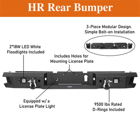 2010-2018 Dodge Ram 2500 3500 Rear Bumper w/LED Floodlights - HookeRoad b6401 details