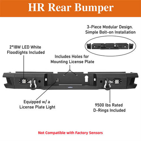 2010-2018 Dodge Ram 2500 3500 Rear Bumper w/LED Floodlights - HookeRoad b6401 details