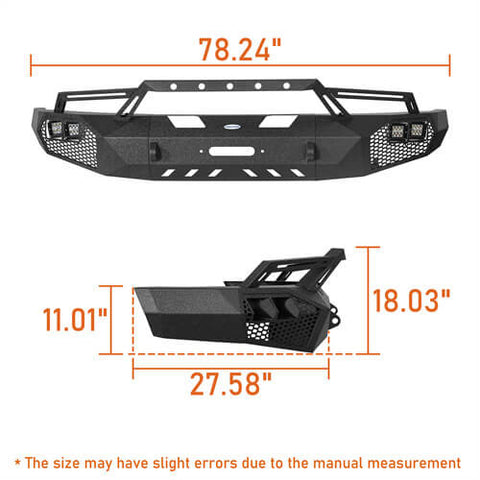 HookeRoad Full Width Front Bumper w/Grill Guard for 2009-2014 Ford F-150, Excluding Raptor b8200s dimension