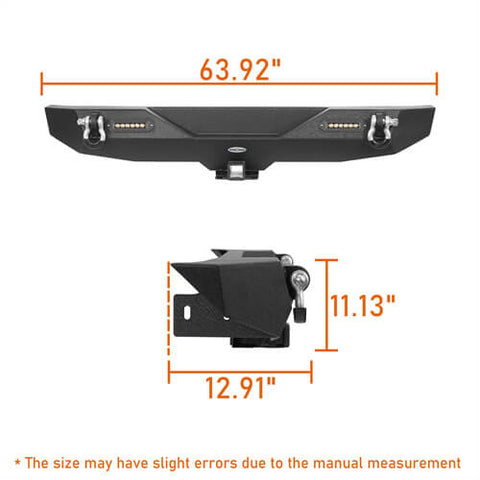 Hooke Road 2007-2018 Jeep Wrangler JK Front & Rear Bumper Dimension 1